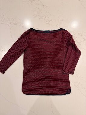 Ann Taylor Small Red Blue Stripe Long Sleeve Boatneck Cotton Top Women’s